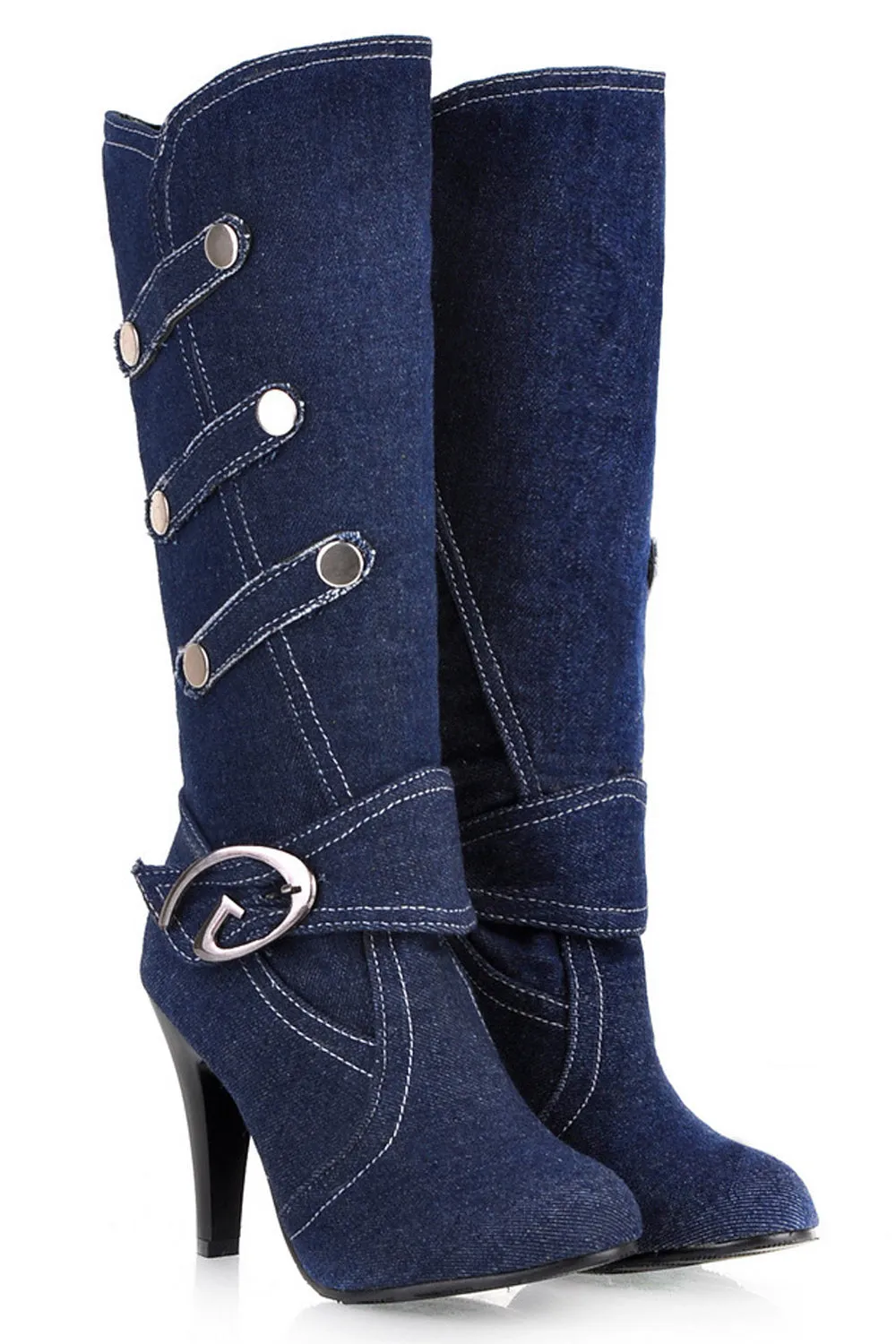 Women Lovely Denim High Tube Solid Colored Fashion Boots - WSC50818