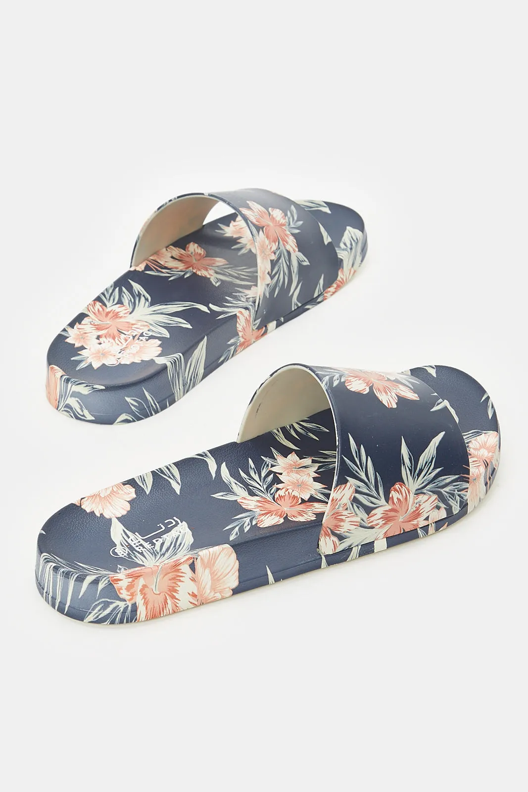 Women Navy Printed Floral Slide