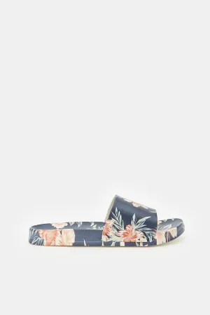 Women Navy Printed Floral Slide