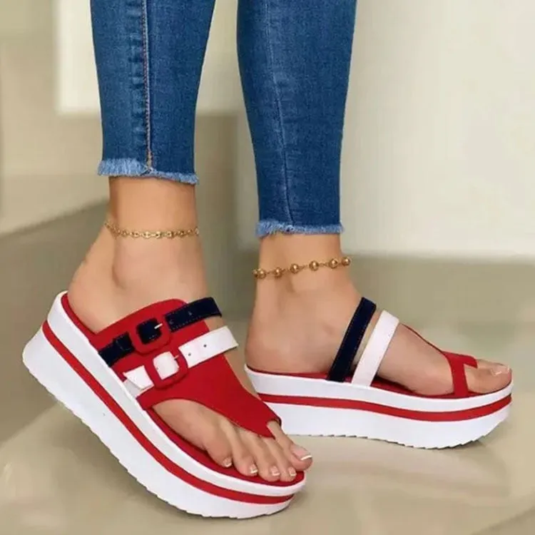 Women Peep Toe Straps Design Flat Platform Wedge Sandals