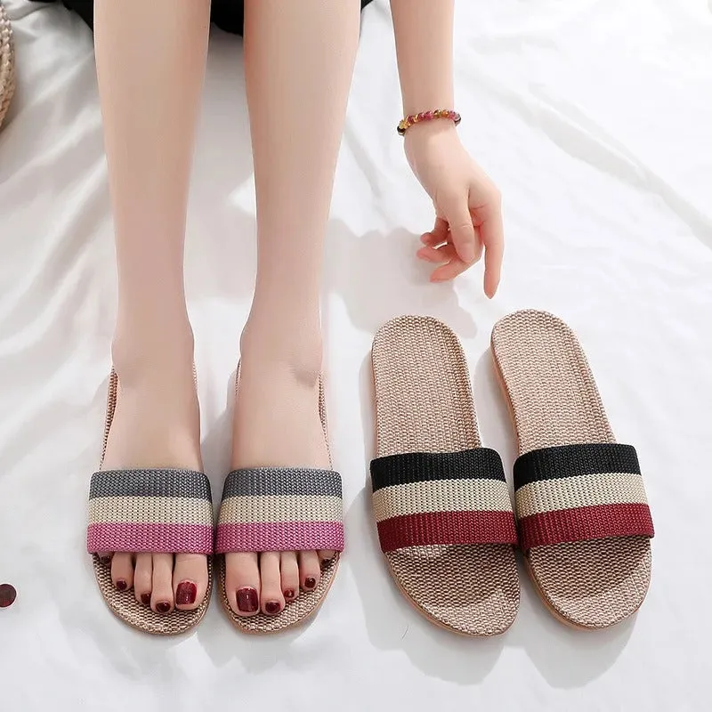 Women's Color Block Striped Pattern Summer Slippers