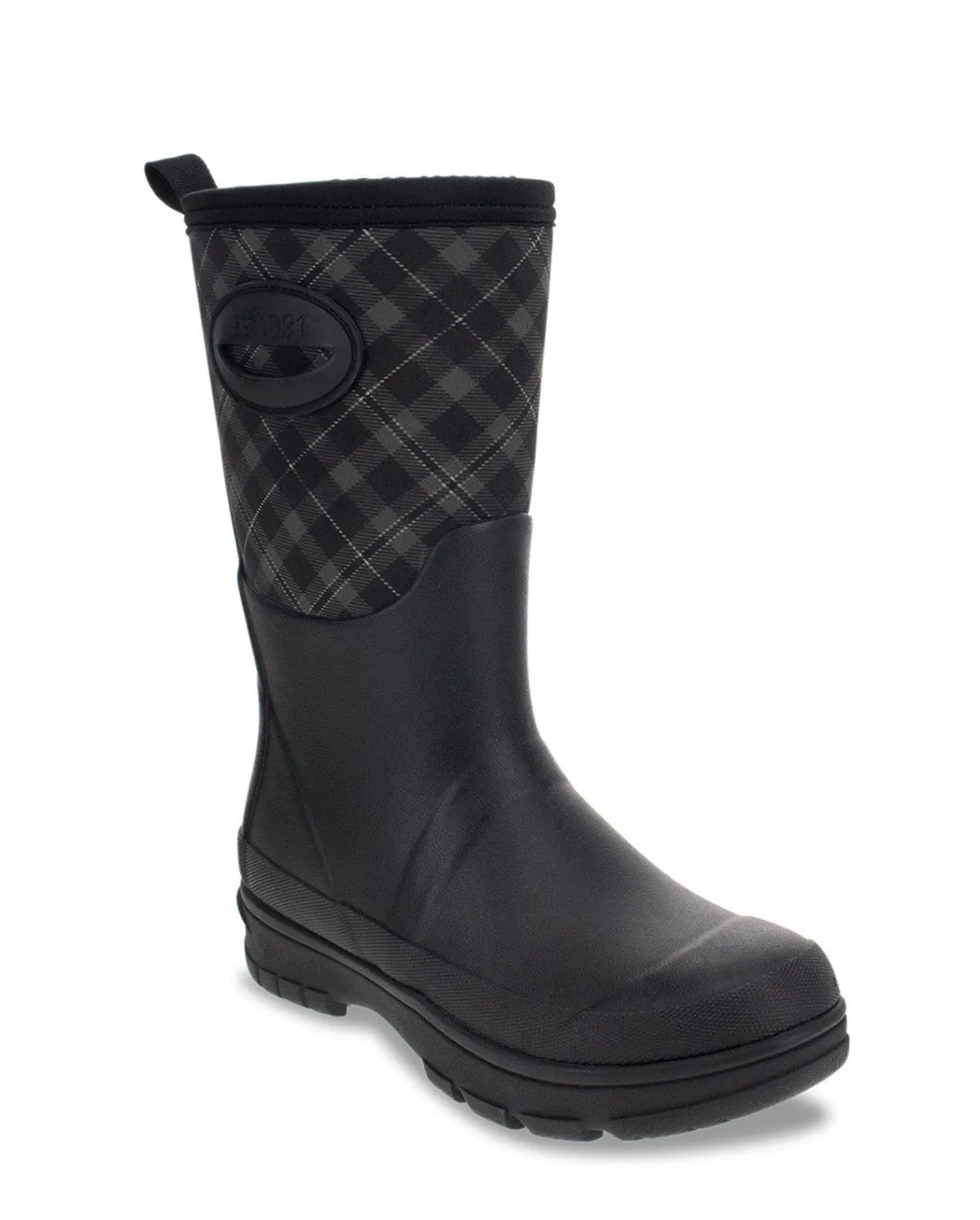 Women's Plaid Neoprene Mid Cold Weather Boot - Black